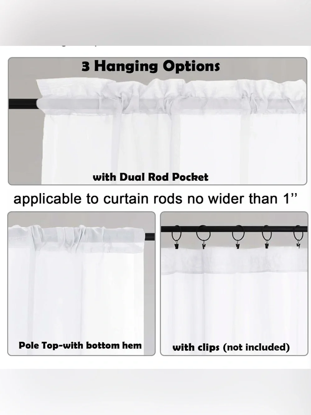NWT 2 sets (4 panels) White Sheer Curtains 42” wide x 63” length.